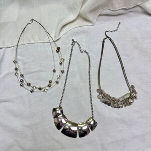 Elegant Silver Toned Necklaces, Lot of 3. Beautiful Statement Pieces.